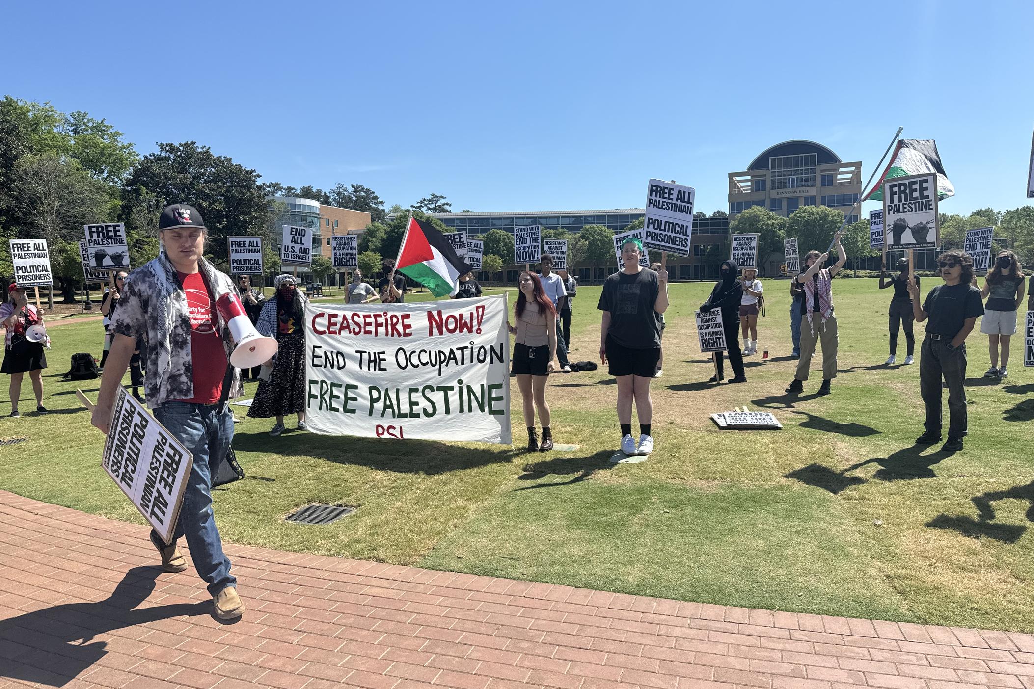 Students at Kennesaw State University north of Atlanta protest against the war in Gaza on Thursday,  April 25, 2024.