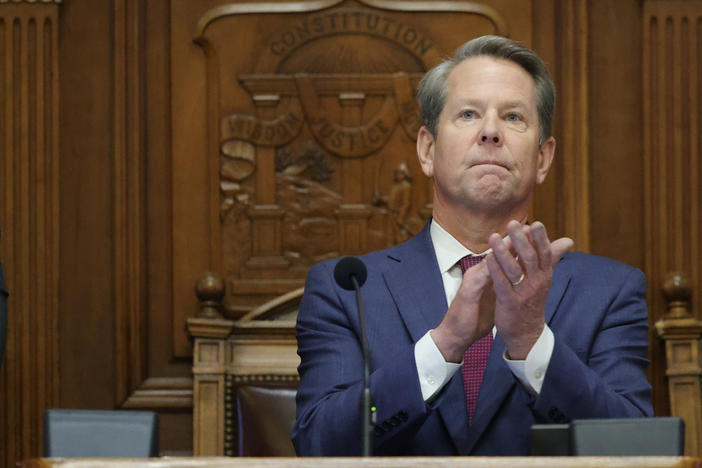 Georgia Gov. Brian Kemp delivers the State of the State address at the state Capitol on Wednesday, Jan. 25, 2023 in Atlanta. The Republican Kemp announced on Wednesday, Aug. 2, 2023 that state agencies can ask lawmakers to increase spending by 3% in upcoming budgets.