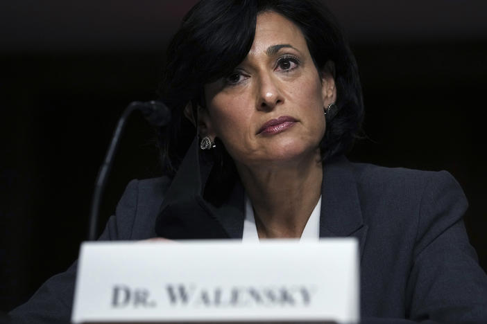 Dr. Rochelle Walensky, director of the Centers for Disease Control and Prevention, testifies at a Senate hearing. The agency has come under criticism for not holding regular briefings. This week, Walensky pledged to hold regular briefings moving forward.