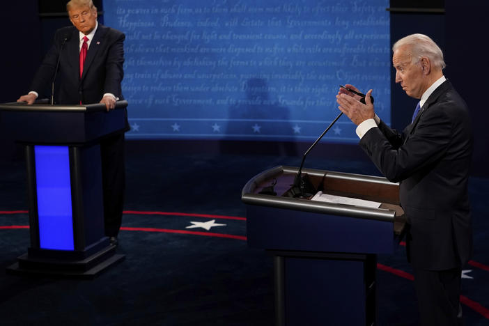 In this file photo from 2020, President Biden and then-President Donald Trump participate in the second and final presidential debate of that election.