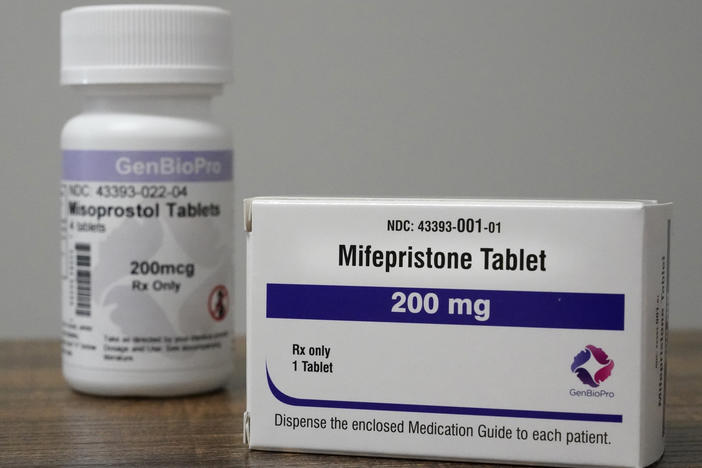 Mifepristone and misoprostol inside a Planned Parenthood clinic in Fairview Heights, Ill. in 2021. The drugs are used after miscarriage and for bleeding and other obstetrical procedures and problems. In combination, they can also induce an early abortion. Lawmakers in Baton Rouge are considering a bill to reclassify the medications as controlled dangerous substances.