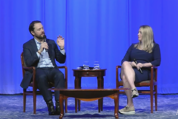The Carter Center Board of Trustees Chair Jason Carter and Georgia Deputy Secretary of State Jordan Fuchs participated in a fireside chat during the 'Building Better Elections' forum hosted by the Carter Center and Rice University's Baker Institute on May 17. 