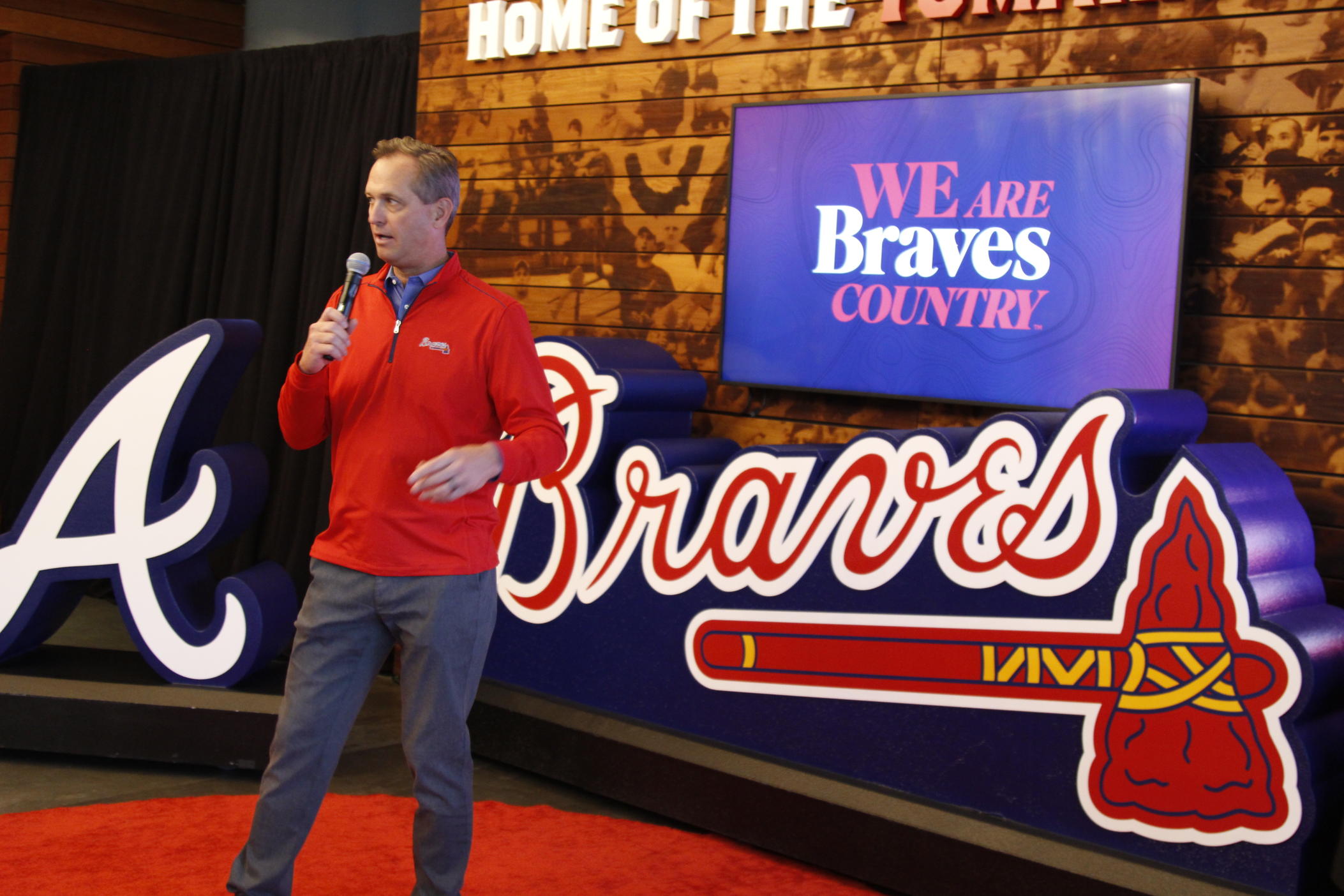 Braves President and CEO Derek Schiller unveils the "We Are Braves Country" campaign ahead of the team's 2024 home opener. The Braves say the phrase represents the fan base wherever they are.