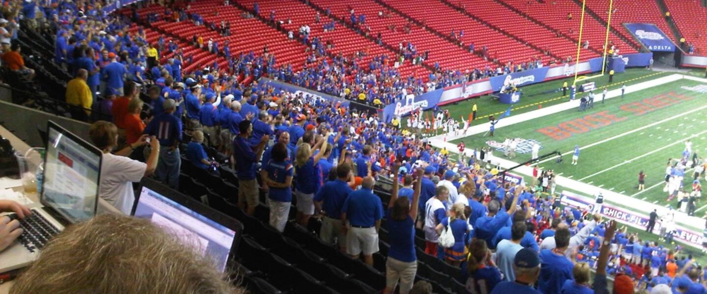 Boise State fans celebrating one hour after their Broncos beat Georgia 35-21. (Photo: Gil Tyree) Boise State fans celebrating one hour after their Broncos beat Georgia 35-21. (Photo: Gil Tyree)