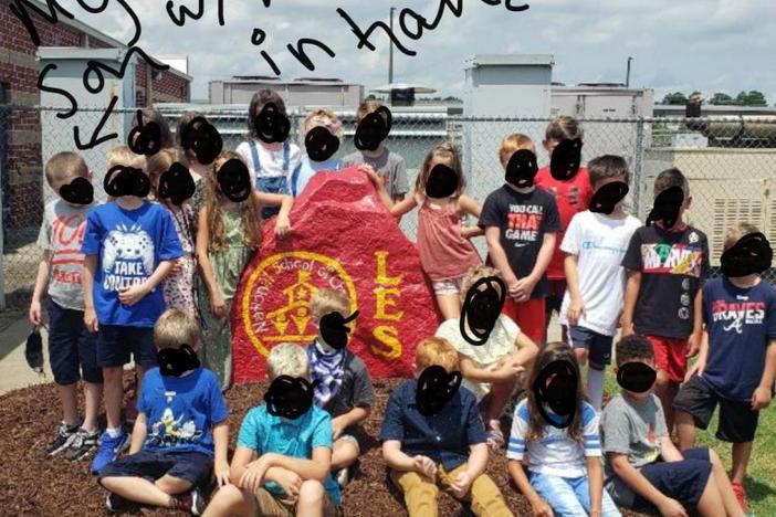 Cherokee County mother Alexandra Smith posted this photo to a Georgia coronavirus forum on Reddit after she says her son was forced to take off his mask for a class photo. 