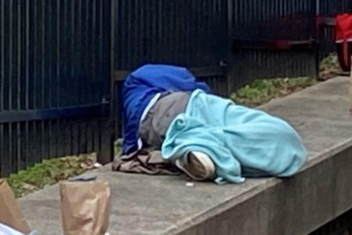 Homeless person on the street in Atlanta.