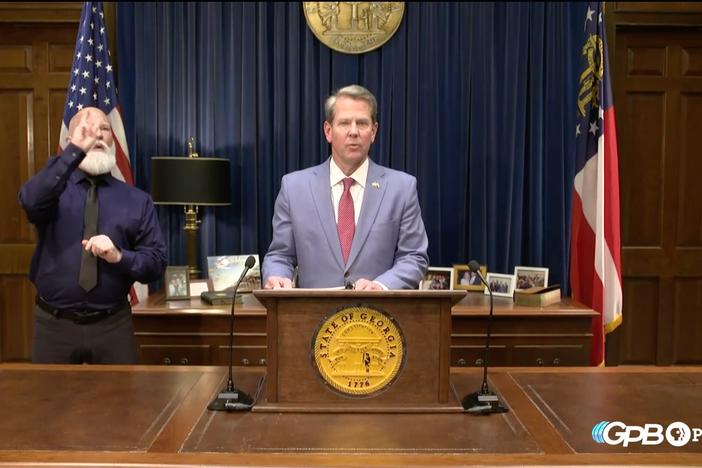 Gov. Brian Kemp addresses the public after signing SB 202, the election omnibus bill, on Thursday, March 25, 2021.