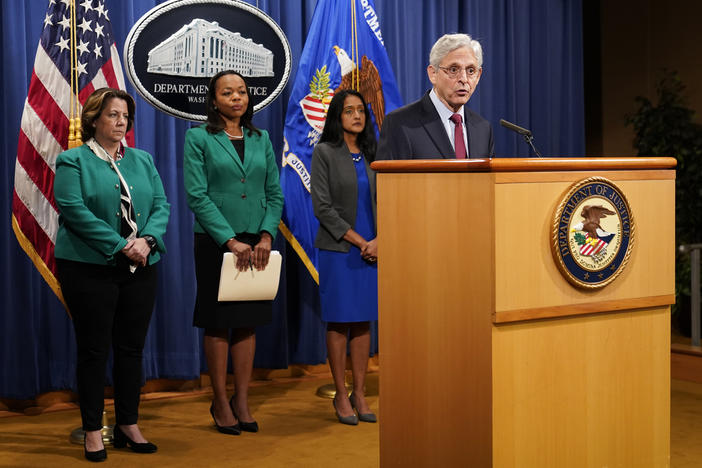 Attorney General Merrick Garland speaks during a news conference on voting rights at the Department of Justice in Washington, Friday, June 25, 2021. 