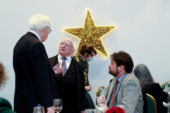 James W, Flannery with Michael D. Higgins, President of Ireland, who presented Flannery with the Presidential Distinguished Service Award.
