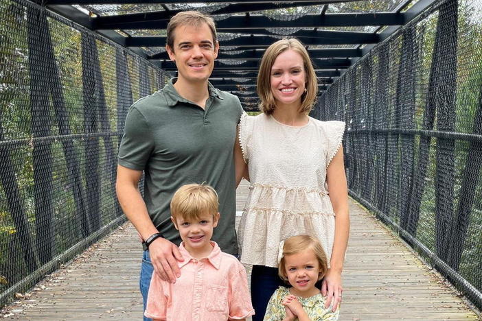 Long COVID sufferer Elizabeth Florio smiles for a photo with her husband Ryan Florio and their children, Stevie and Leah, in 2021. In March 2020, she caught COVID-19 and has been dealing with symptoms — and seeking answers — ever since.
