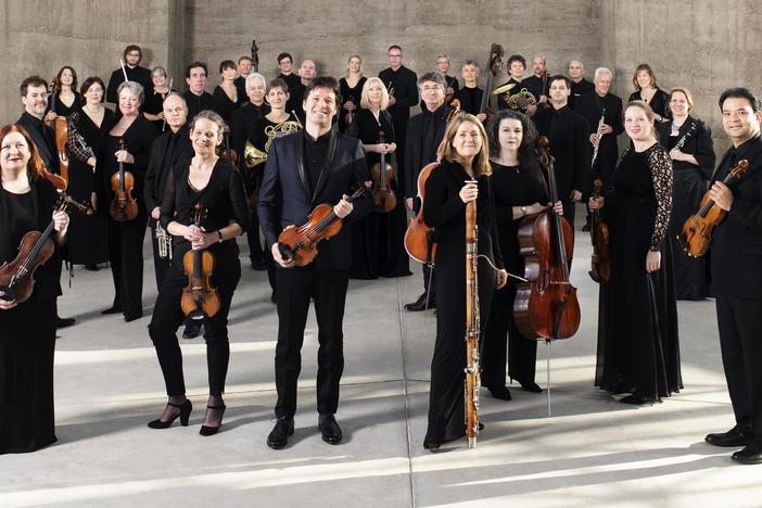 Violinist Joshua Bell, third from front left, and the Academy of St. Martin in the Fields chamber orchestra will perform in Columbus as a part of their first post-COVID pandemic tour. 