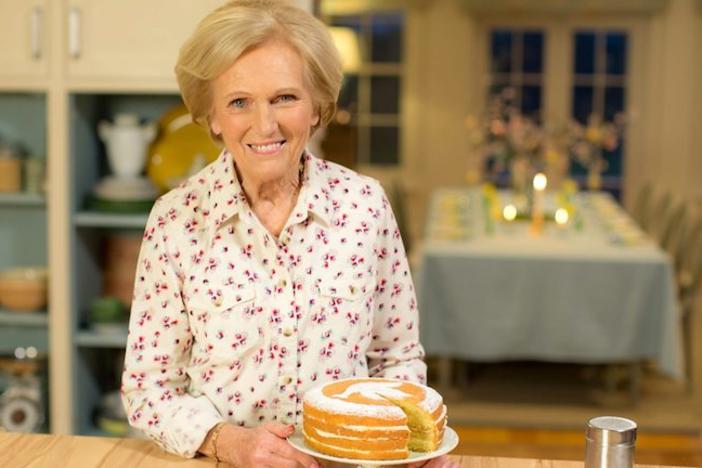 Mary Berry with a cake.
