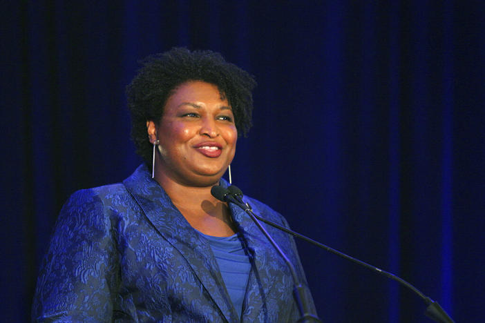 Stacey Abrams addresses the Gwinnett County Democratic Party fundraiser on Saturday, May 21, 2022, in Norcross, Ga. 