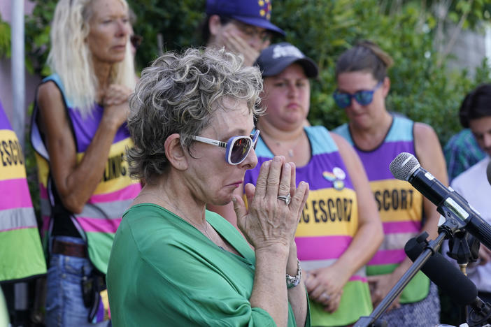 Diane Derzis, owner of the Jackson Women's Health Organization clinic in Jackson, Miss., pauses as she gathers her thoughts at a news conference on her reaction to the U.S. Supreme Court overturning Roe v. Wade, Friday, June 24, 2022. Derzis also owns a clinic in Columbus, Ga. 