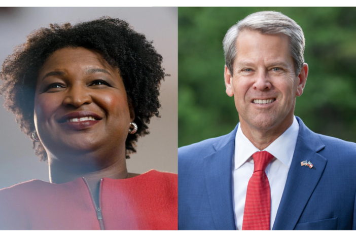 Split image of Stacey Abrams and Brian Kemp