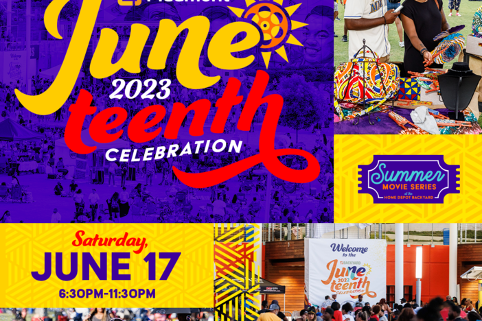 Juneteenth Celebration text with photos of people at outdoor events