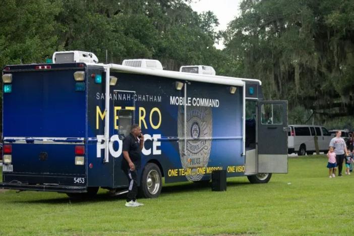 The Savannah-Chatham Metro Police mobile command vehicle parked in Daffin Park at the SPD Back to School Bash. Credit: Jeffery M. Glover/ The Current