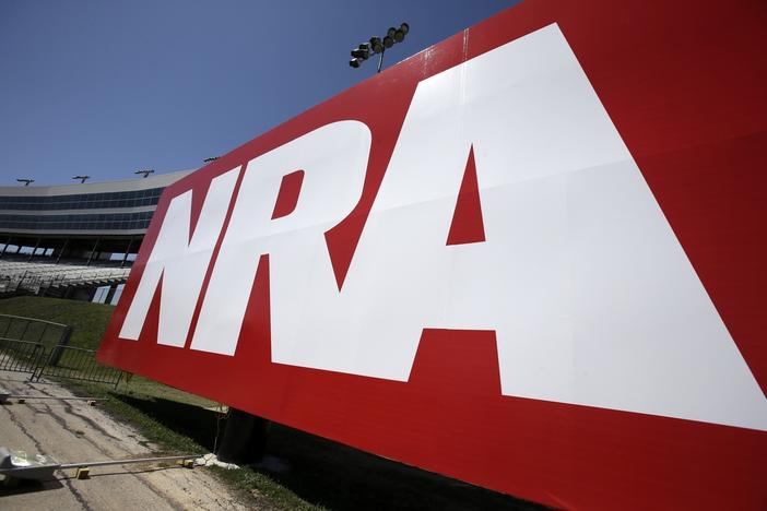 An NRA sign is seen outside the track of the NASCAR Sprint Cup series, Friday April 12, 2013. The National Rifle Association, on Monday, May 20, 2024, elevated executive Doug Hamlin as CEO of the gun-rights lobbying group, months after the resignation of longtime leader Wayne La Pierre. 