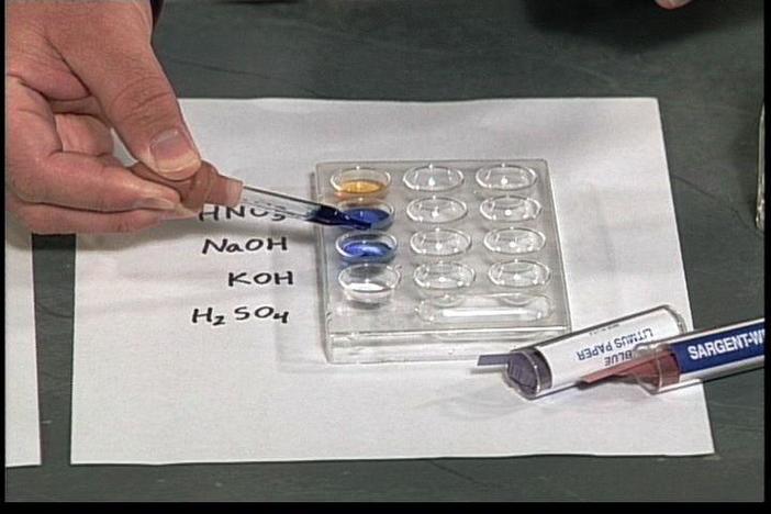 Acid/base indicators are described and used to identify substances as acids or bases.