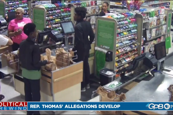 Store surveillance video shows a confrotation between a state lawmaker and Publix shopper.
