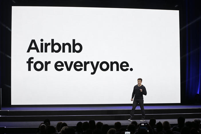 In this Feb. 22, 2018 file photo, Airbnb co-founder and CEO Brian Chesky speaks during an event in San Francisco.