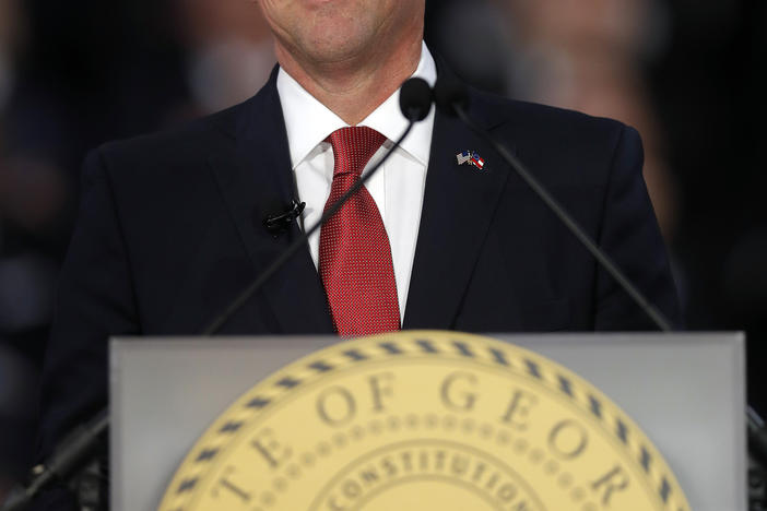 Gov. Brian Kemp speaks after being sworn in as Georgia's governor during a ceremony at Georgia Tech's McCamish Pavilion, Monday, Jan. 14, 2019, in Atlanta.