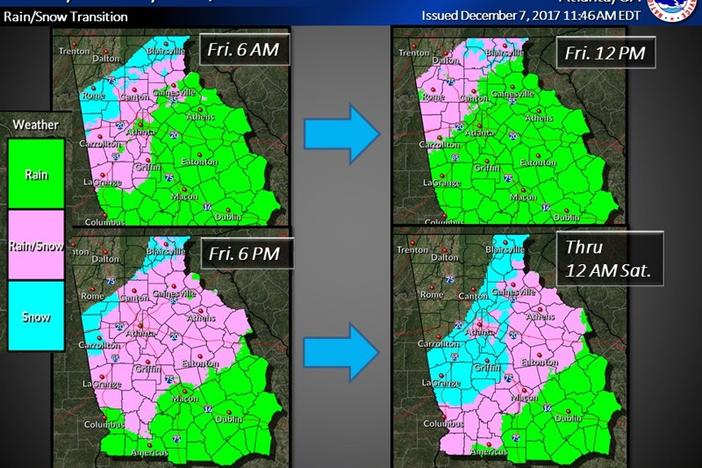 The National Weather Service provided this timeline for Friday's anticipated wintry mix.