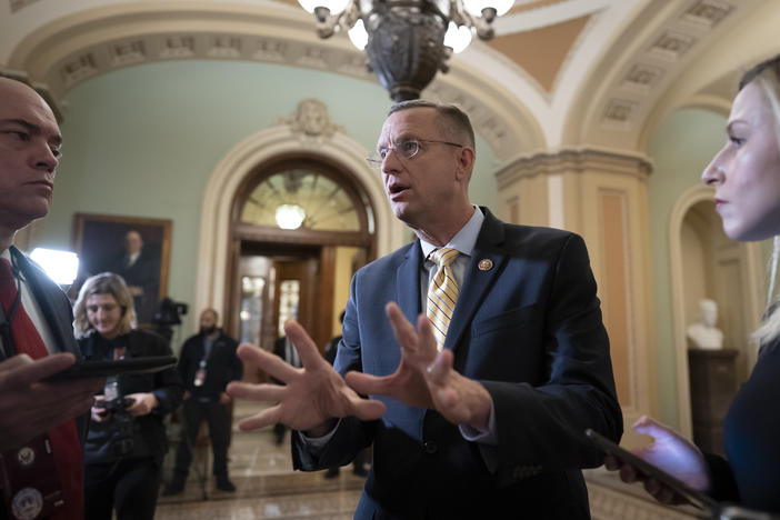 Rep. Doug Collins, R-Georgia, speaks to reporters outside the Senate as defense arguments by the Republicans resume in the impeachment trial of President Donald Trump. Collins is a long-time supporter of the president.