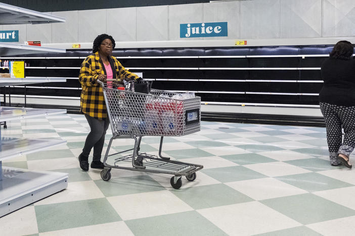 Emptied out refrigerated shelves in the Kroger store on Pio Nono Avenue in Macon on its last day of operation, April 20. 