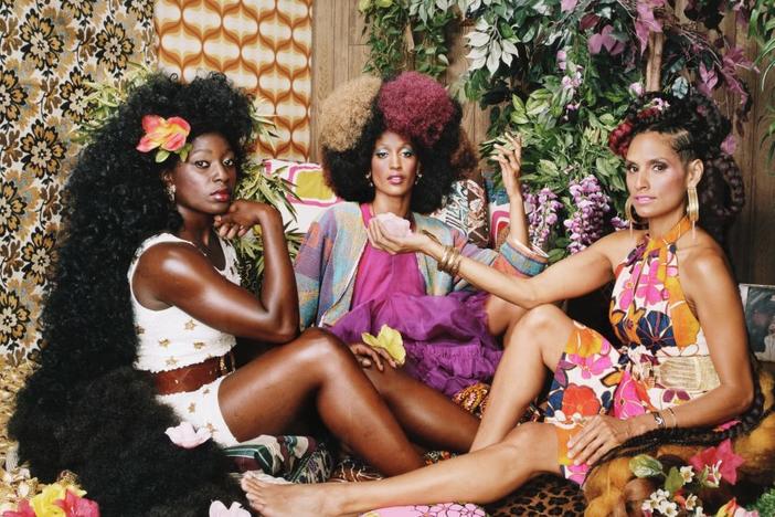 The High Museum of Art hosts the "Art + Feminism Wikipedia Edit-A-Thon" event in March. This picture depicts Mickalene Thomas' 2018 work, "Les Trois Femmes Deux."