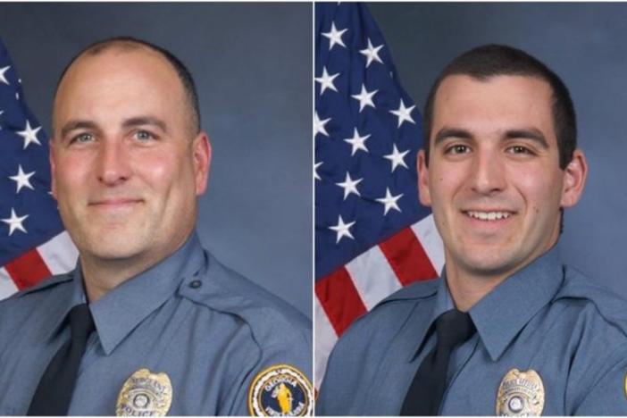 Former Gwinnett County Police Department officers Michael Bongiovanni (left) and Robert McDonald face felony and misdemeanor charges for punching and kicking a man during a traffic stop. 