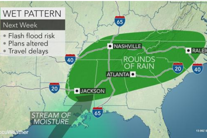 Between 2 and 8 inches of rain is expected this week in Georgia.