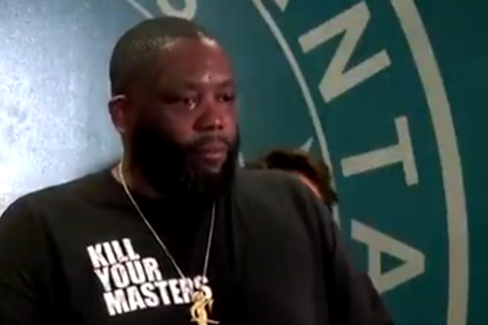 Atlanta-based rapper and activist Michael Render, who is known as Killer Mike, speaks alongside Mayor Keisha Lance Bottoms and police Chief Erika Shields Friday, May 29, 2020.