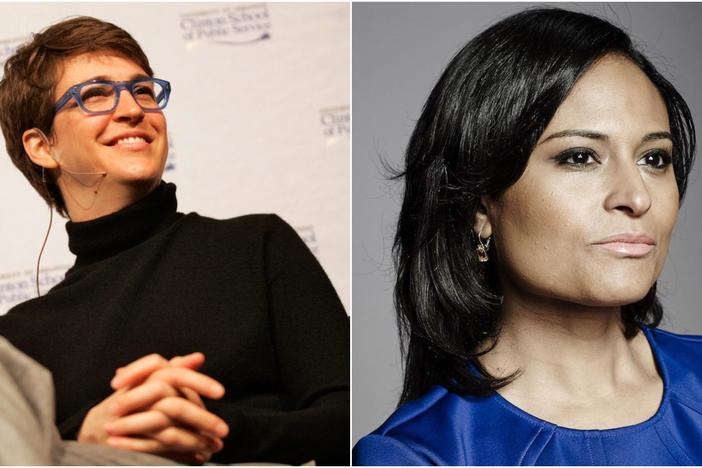 MSNBC host Rachel Maddow (left) and NBC News White House correspondent Kristen Welker (right) are two of the four women who will moderate the Democratic debate in Atlanta on Wednesday.