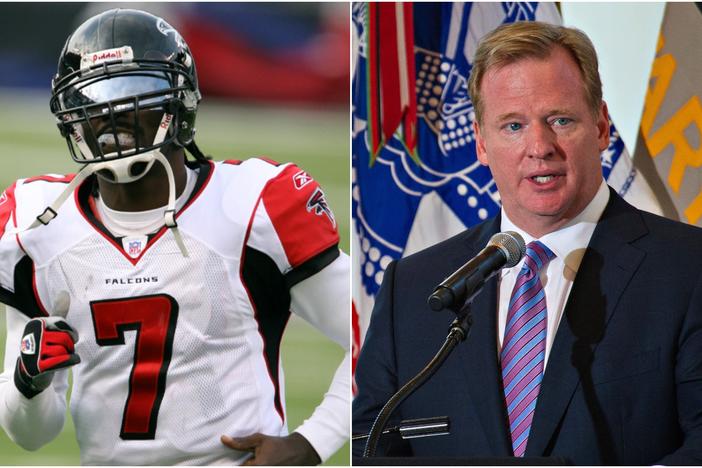 NFL commissioner Roger Goodell (right) says former Falcons' QB Michael Vick (left) will be a part of the league's Pro Bowl game next month despite a popular petition asking Vick to be barred from the event.