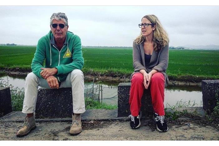 Laurie Woolever, pictured here with Anthony Bourdain, was his assistant for about a decade, and co-authored his 2016 cookbook "Appetites." She joined "On Second Thought" to share stories of the author, chef, TV host and world traveler.