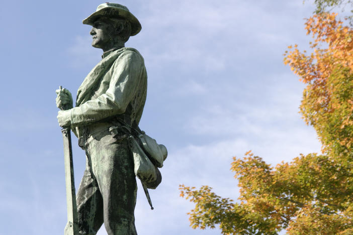 A statue of a Confederate soldier on Washington Street in Lewisburg, W.Va.