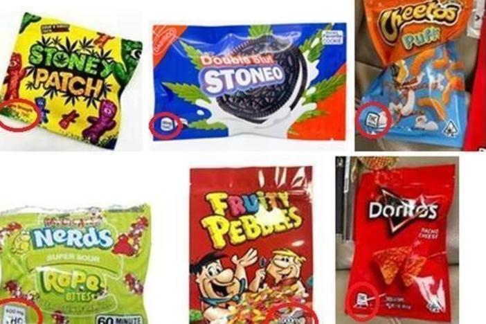 The six products resembling standard snack items contain THC, a main ingredient in marijuana edibles.