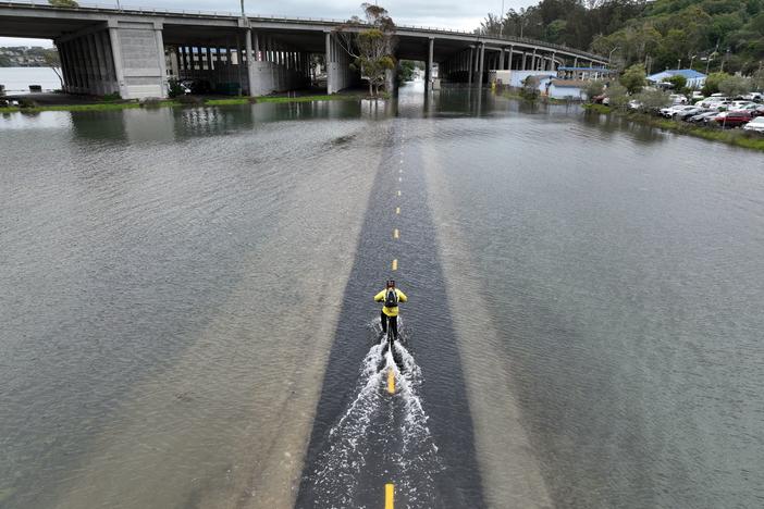 A bike path near Sausalito, Calif. flooded in January during a high tide. Sea levels will rise between six and 18 inches in different parts of the U.S. over the next 30 years, according to a new report.