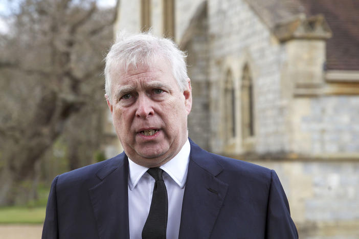 Britain's Prince Andrew speaks during a TV interview in April 2021. Lawyers for Prince Andrew and Virginia Giuffre, who accused him of sexually abusing her when she was 17, formally asked a judge Tuesday to dismiss her lawsuit.