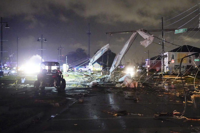 A debris lined street is seen in the Lower 9th Ward in New Orleans is seen Tuesday.