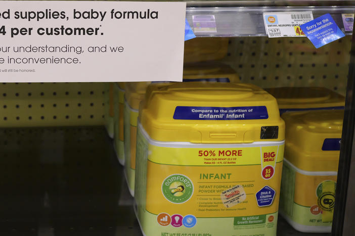 A sign tells customers of limited supplies of baby formula at a grocery store in Salt Lake City on Tuesday.