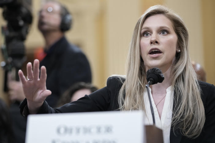 U.S. Capitol Police Officer Caroline Edwards testifies during a hearing by the select committee to investigate the Jan. 6 Capitol attack on Thursday in Washington.