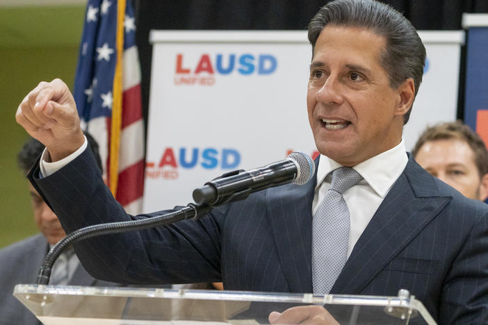 Alberto Carvalho, the superintendent of the Los Angeles Unified School District, comments on a cyberattack on the LAUSD information systems at a news conference on Tuesday, Sept. 6, 2022.