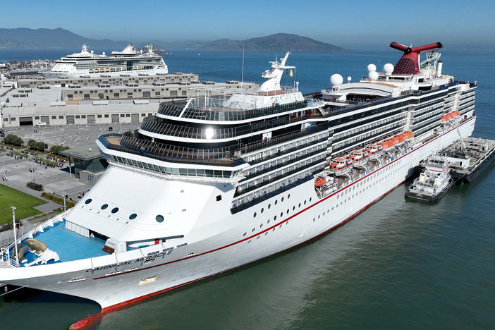 A Carnival cruise ship docked in San Francisco, California.