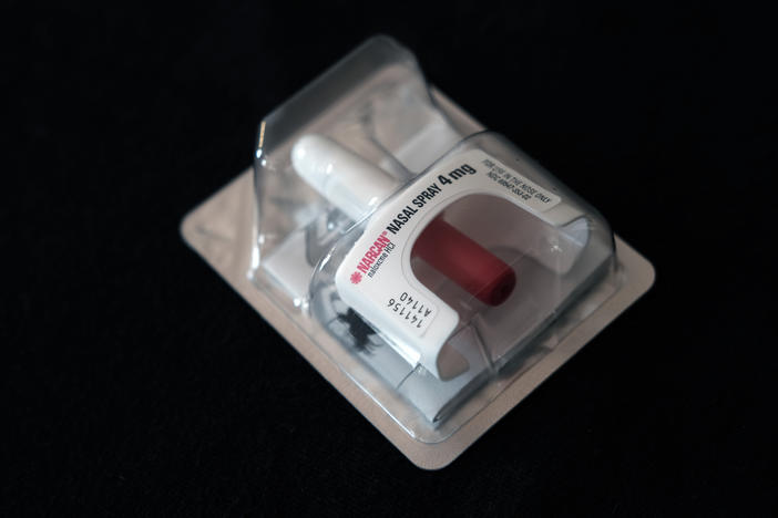The Food and Drug Administration is weighing a decision to make naxolone, pictured here in nasal spray form as Narcan, available over the counter without a prescription.