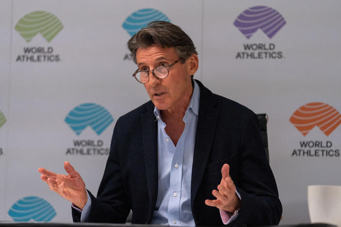 World Athletics president Sebastian Coe during a press conference on March 23, 2023