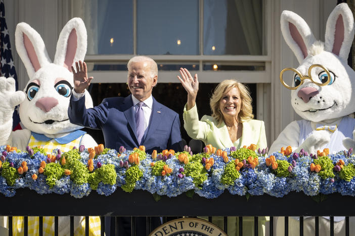 President Biden and first lady Jill Biden attend the annual Easter egg roll on the South Lawn of the White House on April 10.