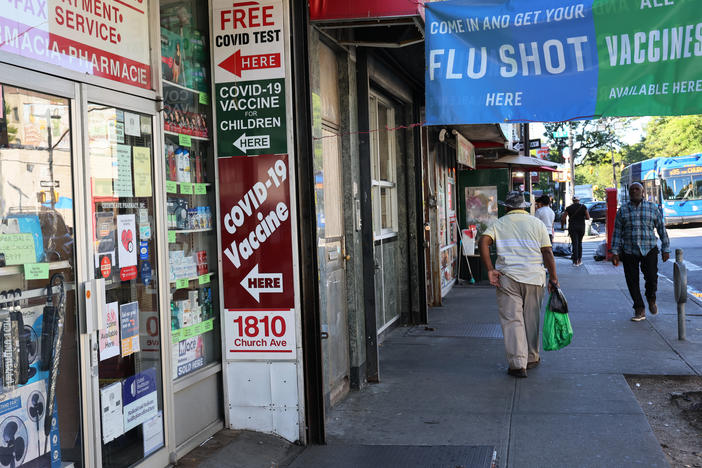 Lab data suggests the new COVID-19  booster shots should protect against a variant that concerns scientists. The boosters should be widely available this fall at pharmacies, like the one seen in the Flatbush neighborhood of Brooklyn borough in New York City.