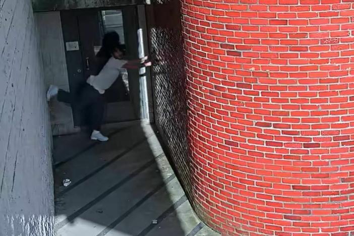 A screenshot from the video released by the Chester County Prison shows the moment escaped Pennsylvania inmate Danelo Cavalcante begins to crabwalk up a wall and out of sight.